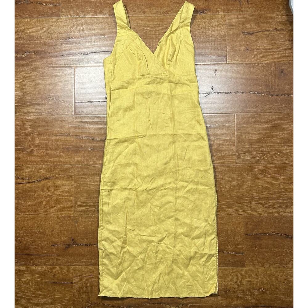 Reformation 100% Linen Dress Women 4 Yellow Gold Sleeveless Tropical Luxury Glam
